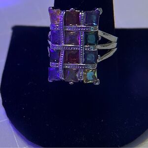 Multicolor Gemstone Silver Ring Size 10